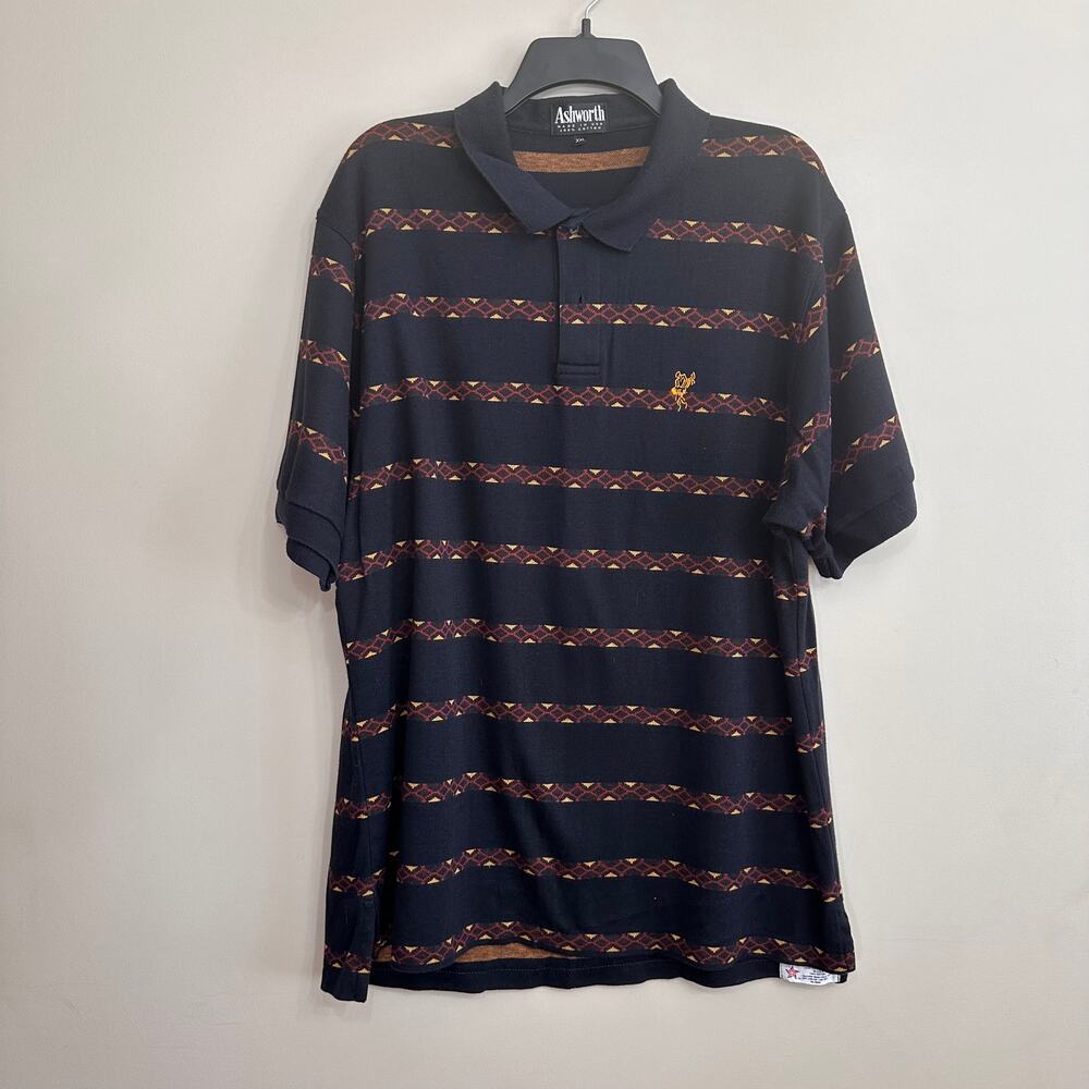 Vintage Ashworth Polo Shirt XXL Made in USA Geometric Stripe Golf 90s